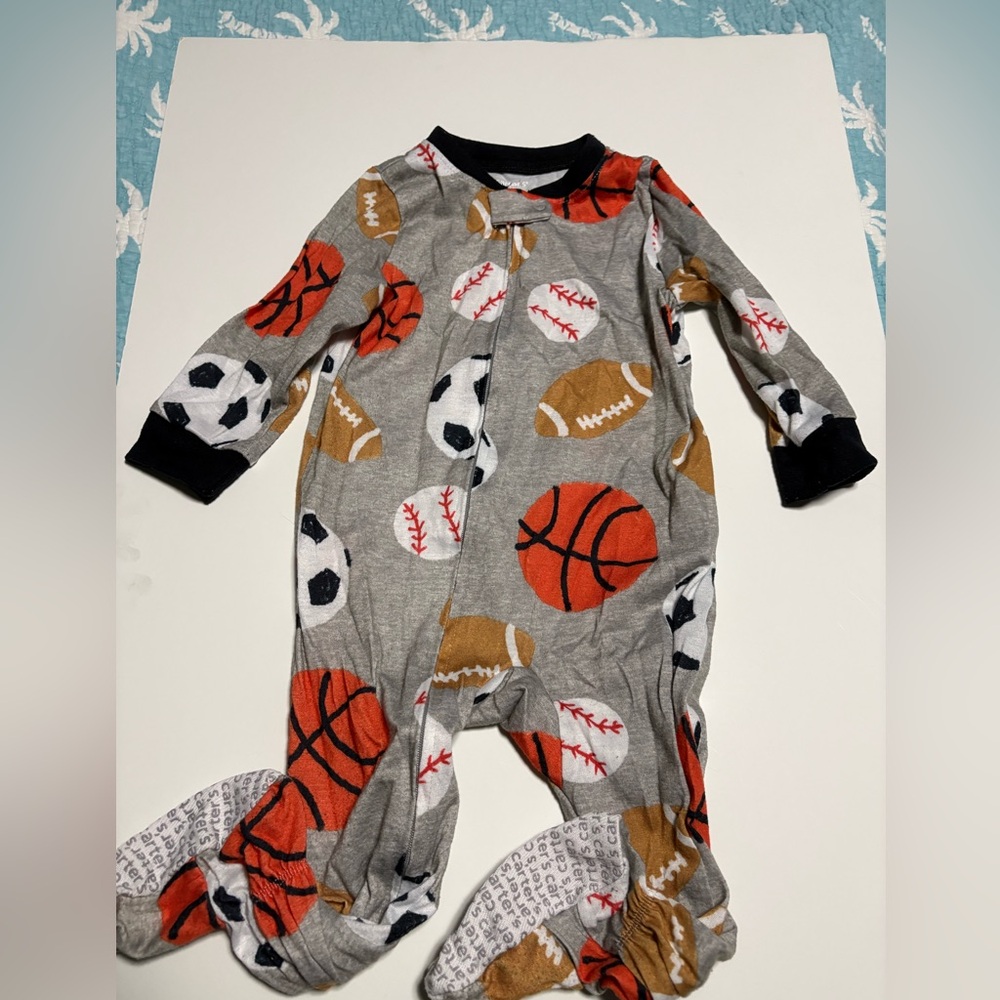 Carter’s zip up sports footie pjs 18m basketball soccer